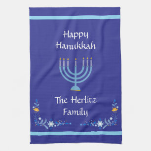 Blue HANUKKAH Menorah Kundenname Geschirrtuch
