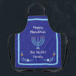 Blue HANUKKAH Menorah Kundenname Schürze<br><div class="desc">Personalisieren Fügen Sie Ihren Namen hinzu und passen Sie Ihre Urlaubszeit-Nachricht an. Ich Liebe Malerei und Design! Ich hoffe,  dir gefällt mein Kunstwerk.</div>