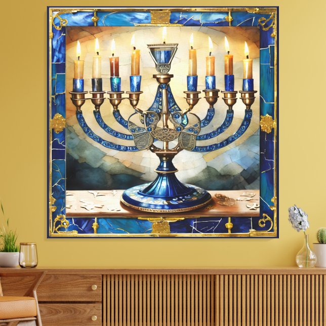 Blue Hanukkah Menorah Leinwanddruck (Insitu (Wohnzimmer))