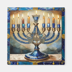 Blue Hanukkah Menorah Magnet