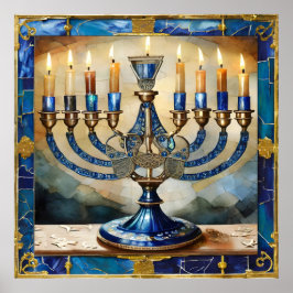 Blue Hanukkah Menorah Poster