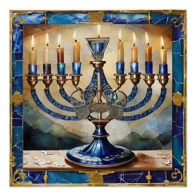 Blue Hanukkah Menorah Poster (Vorderseite)