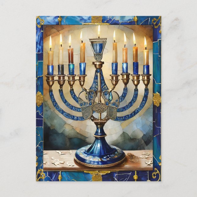 Blue Hanukkah Menorah Postkarte (Vorderseite)