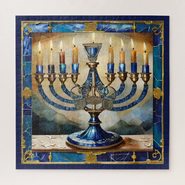 Blue Hanukkah Menorah Puzzle (Vertikal)