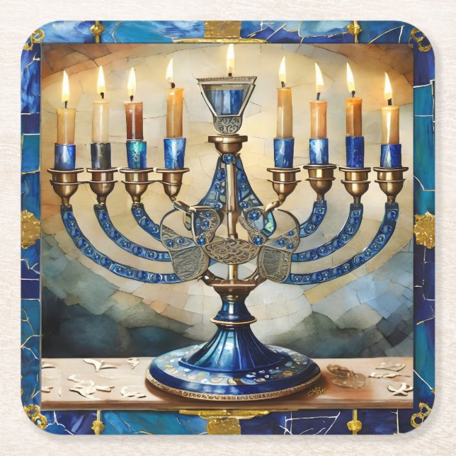 Blue Hanukkah Menorah Rechteckiger Pappuntersetzer (Vorderseite)