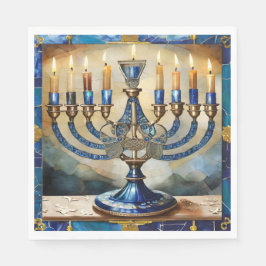 Blue Hanukkah Menorah Serviette