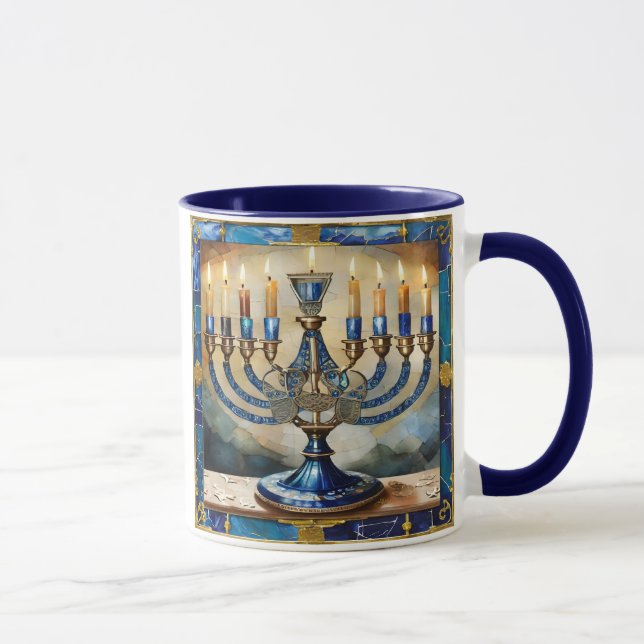 Blue Hanukkah Menorah Tasse (Rechts)