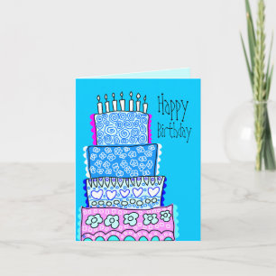 Blue Happy Birthday Cake Card Karte
