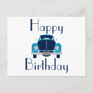 Blue Happy Birthday Car Postcard Postkarte
