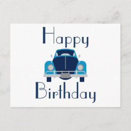 Blue Happy Birthday Car Postcard Postkarte