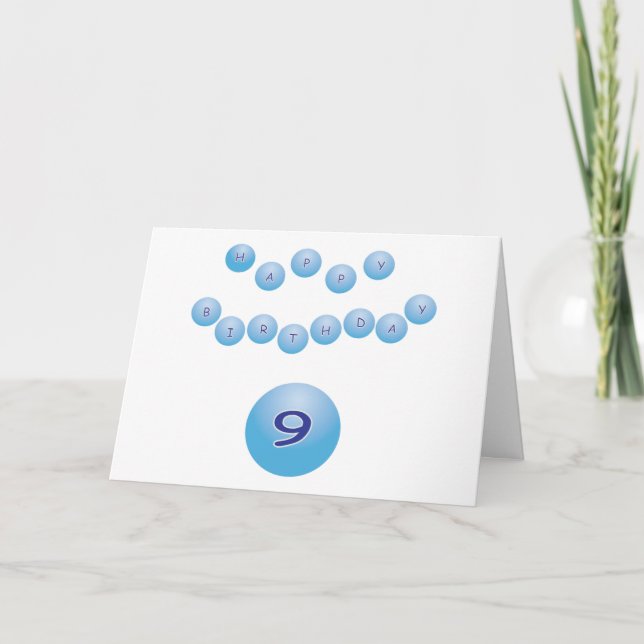 Blue Happy Birthday for Boy Age 9 Karte (Vorderseite)