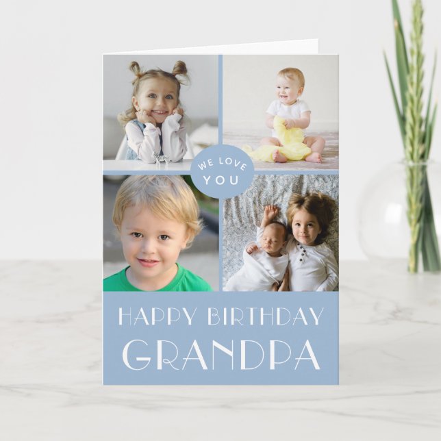 Blue Happy Birthday Grandpa Foto Collage Card Karte (Vorderseite)