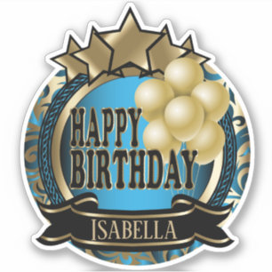 Blue Happy Birthday - Name hinzufügen Aufkleber