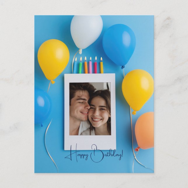 Blue Happy Birthday Personalisiert Poloraid Postkarte (Vorderseite)