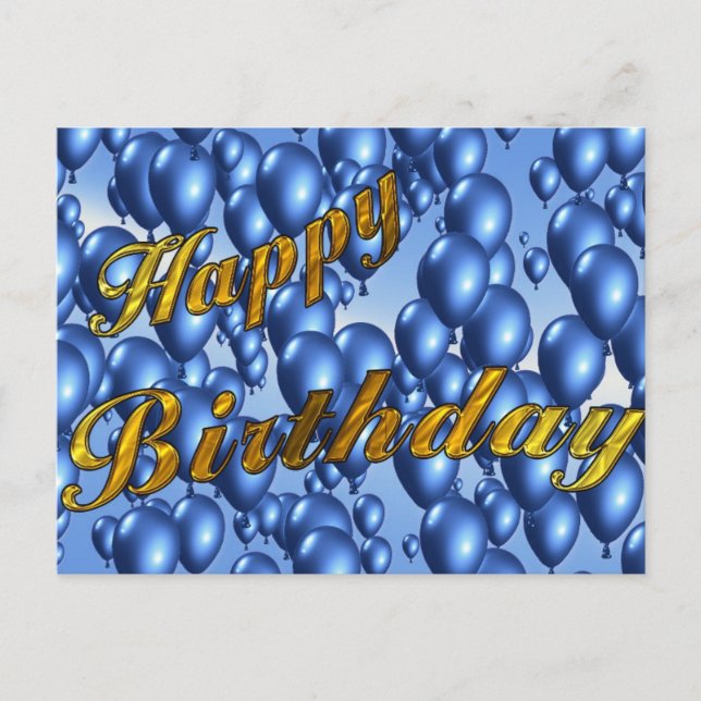 Blue Happy Birthday Postkarte (Vorderseite)