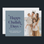 Blue Happy Challah Days Hanukkah Family Foto Feiertagskarte<br><div class="desc">© Gorjo Designs. Made for you via Zazzle Plattform.

// Benötigen Sie Hilfe bei der Anpassung Ihres Designs? Andere Ideen got? Kontaktieren Sie mich (Zoe) direkt über den unten stehenden Kontaktknopf.</div>