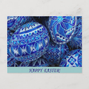 Blue Happy Easter Eggs Feiertagspostkarte