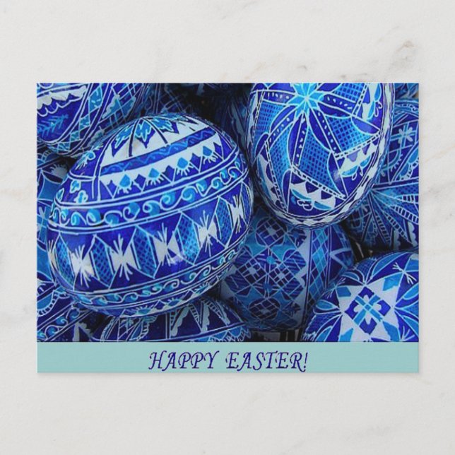 Blue Happy Easter Eggs Feiertagspostkarte (Vorderseite)