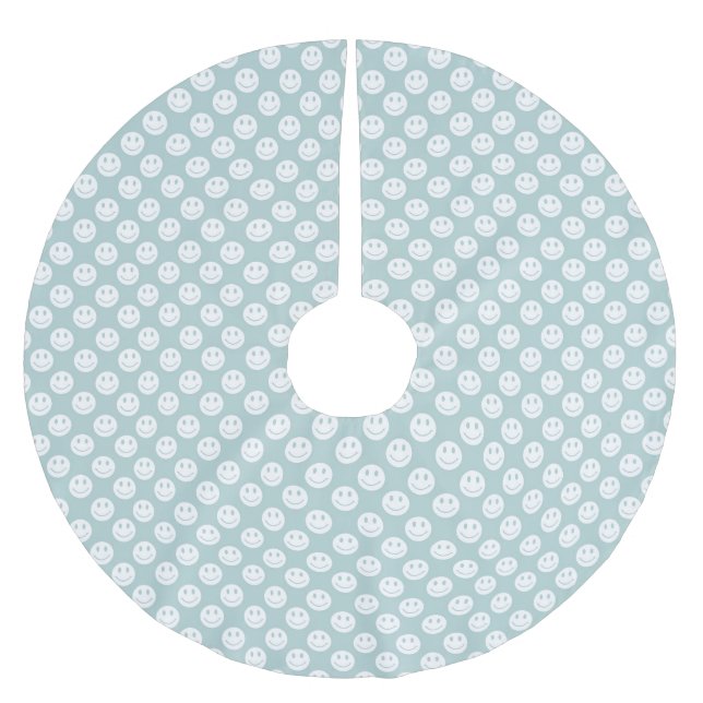 Blue Happy Faces Weihnachten Polyester Weihnachtsbaumdecke (Vorderseite)