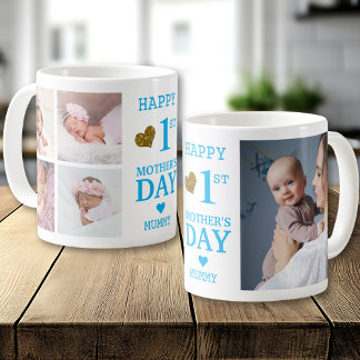 Blue Happy First Mother's Day Mummy 5 Photo   Kaffeetasse