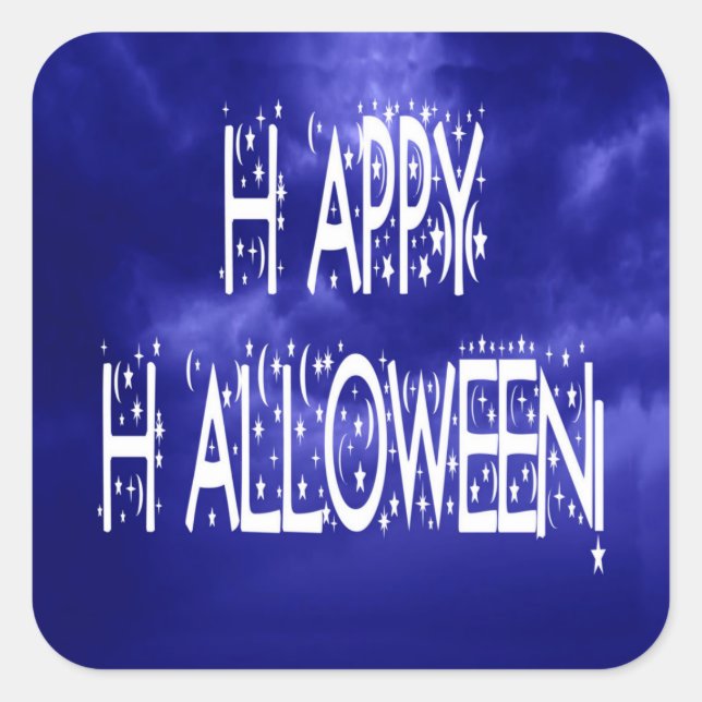Blue Happy Halloween Text Aufkleber nachts (Vorderseite)