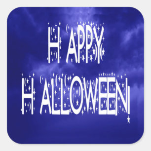 Blue Happy Halloween Text Aufkleber nachts