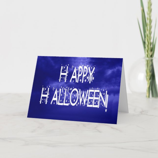Blue Happy Halloween-Textkarte zur Nachtzeit Karte (Vorderseite)