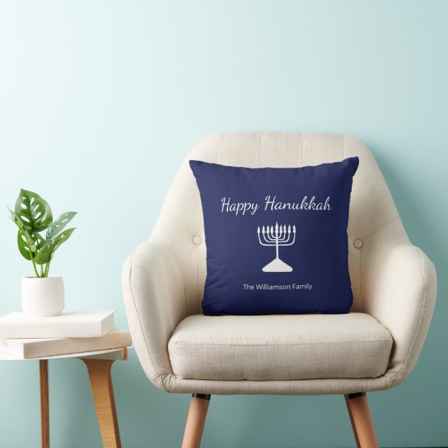 Blue Happy Hanukkah Simple Menorah Kissen (Stuhl )