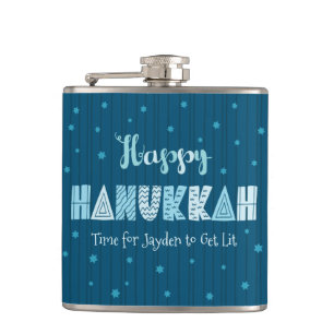 Blue Happy Hanukkah Typografie Star von David Name Flachmann