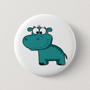 Blue Happy Hippo Button