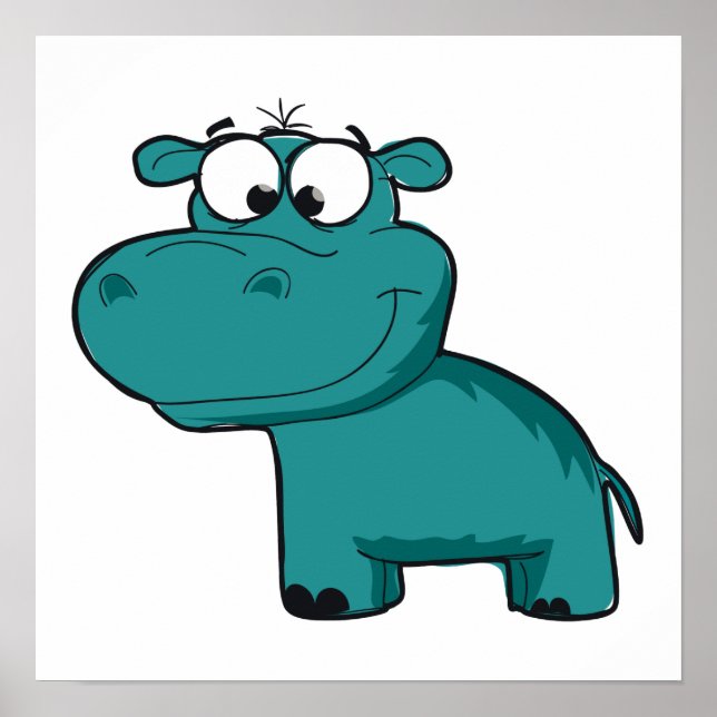 Blue Happy Hippo Poster (Vorne)
