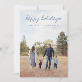 Blue Happy Holidays Card 4 Family Photos Feiertagskarte
