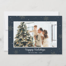 Blue Happy Holidays Family Foto Snowflake
