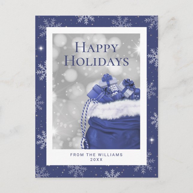 Blue Happy Holidays Snowflake Feiertagspostkarte (Vorderseite)