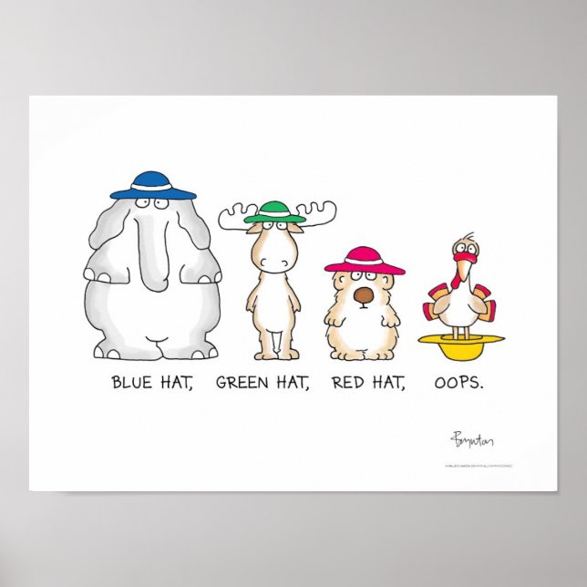 BLUE HAT, GREEN HAT, OOPS Poster von Sandra Boynto (Vorne)