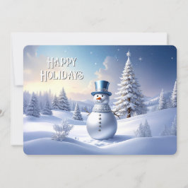 Blue Hat Snowman Christmas Tree Holiday Card Feiertagskarte