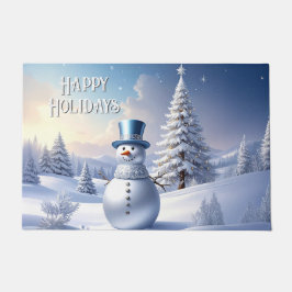 Blue Hat Snowman Christmas Tree Holiday Doormat Fußmatte