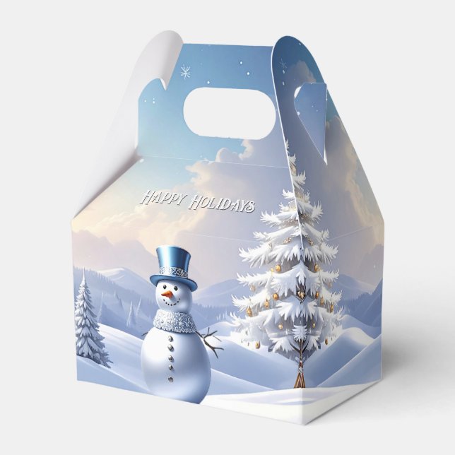 Blue Hat Snowman Christmas Tree Holiday Favor Box Geschenkschachtel (Vorderseite)
