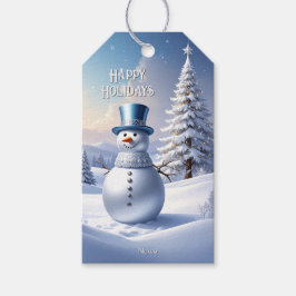 Blue Hat Snowman Christmas Tree Holiday Gift Tag Geschenkanhänger