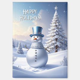 Blue Hat Snowman Christmas Tree Holiday Magnet