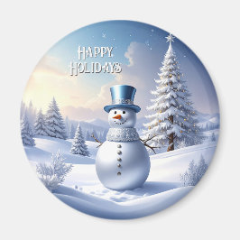 Blue Hat Snowman Christmas Tree Holiday Magnet