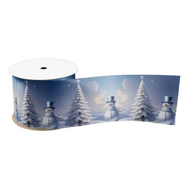 Blue Hat Snowman Christmas Tree Holiday Satin Satinband (Spule)