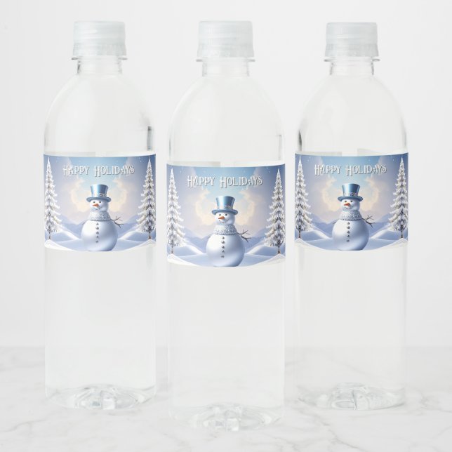 Blue Hat Snowman Christmas Tree Water Bottle Label Wasserflaschenetikett (Flaschen)