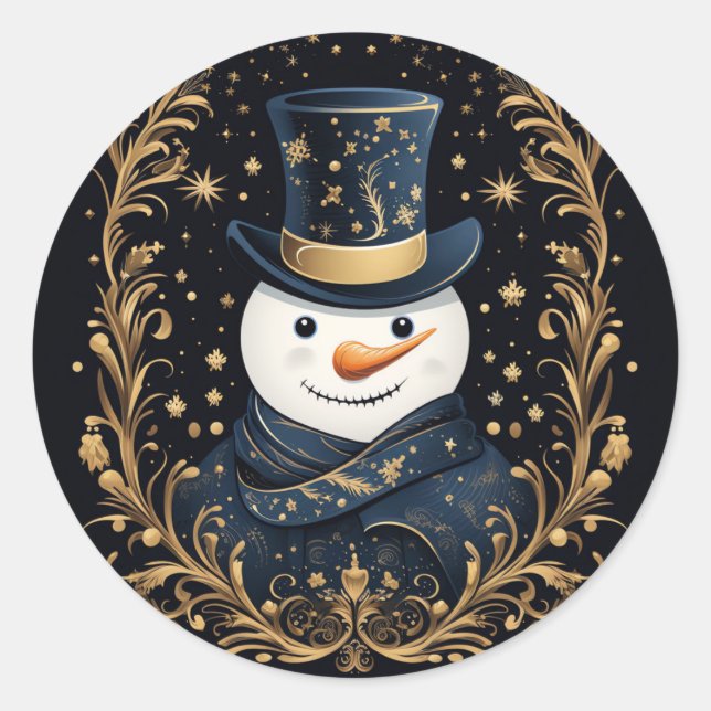 Blue Hat Snowman Gold Decorative Sticker (Vorderseite)
