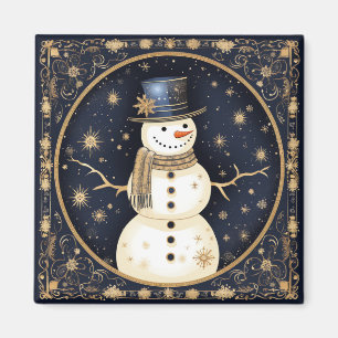 Blue Hat Snowman Holiday Magnet