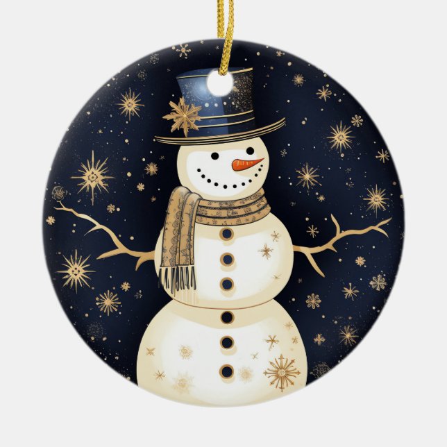 Blue Hat Snowman Ornament (Vorne)