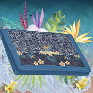 Blue Hawaii Botanical Tapa Tri-fold Geldbeutel