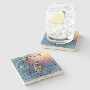Blue Hawaii Cocktail (#1 von 12 Sets mit Rezept fü Steinuntersetzer