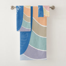 Blue Hawaii Surfboard on Pastel Waves Badhandtuch Set