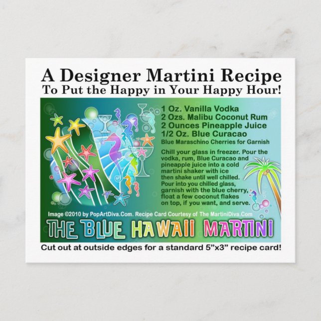 Blue Hawaii Tropical Martini Rezept Karte (Vorderseite)